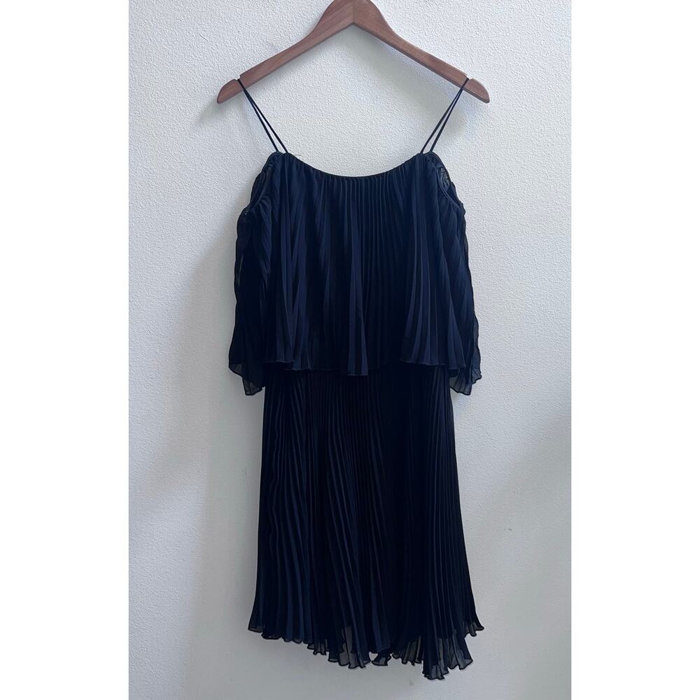Women's Black Pleated Off-the-Shoulder A. B.‎ S Midi Cocktail Dress Size 8